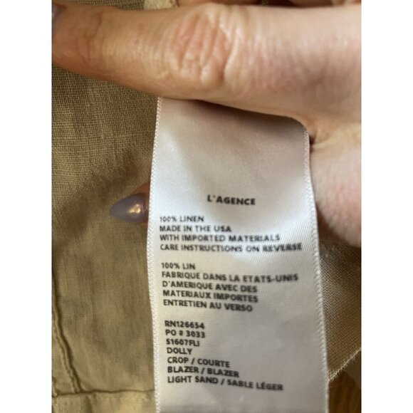 L'AGENCE Women's Dolly Double Breasted Sand Crop Linen Blazer Jacket Sz Small - Picture 12 of 13